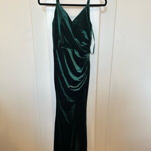 Revelry emerald velvet bridesmaid dress
